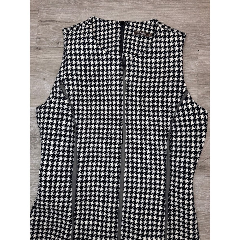 Houndstooth Sheath Dress Black White Faux Leather Trim Size 0 - Picture 6 of 10